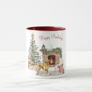 Happy Pawlidays Dog Design- Golden Retriever Mug