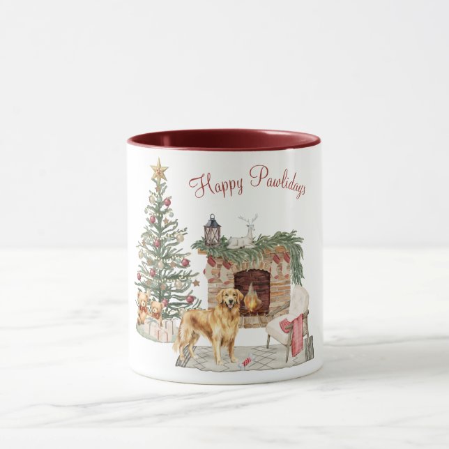 Happy Pawlidays Dog Design- Golden Retriever Mug (Center)