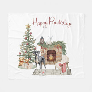 Happy Pawlidays Dog Design- Great Dane Fleece Blanket