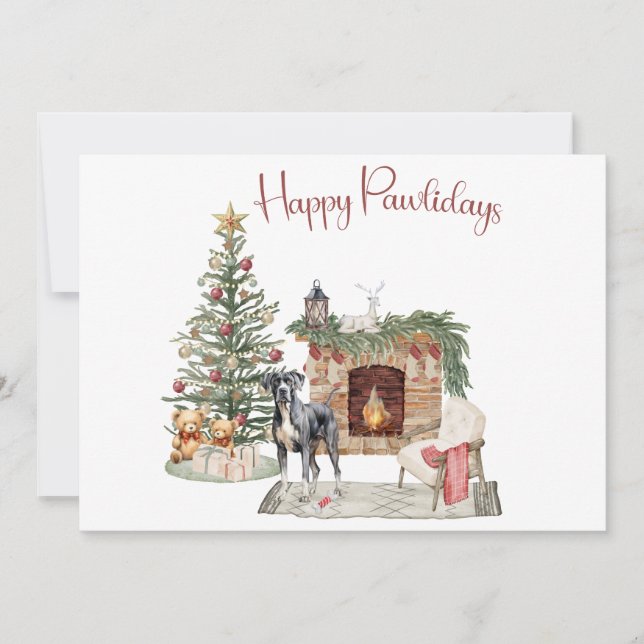 Happy Pawlidays Dog Design- Great Dane Holiday Card (Front)