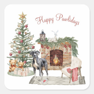 Happy Pawlidays Dog Design- Great Dane Square Sticker