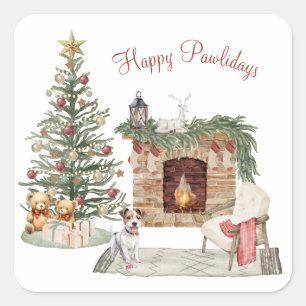 Happy Pawlidays Dog Design- Jack Russell Square Sticker