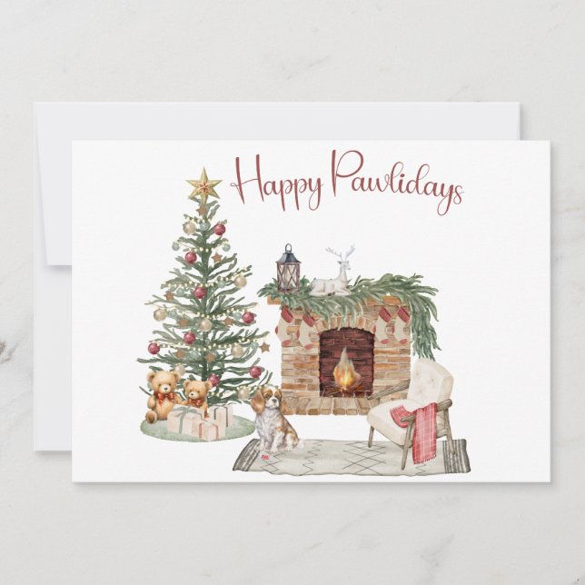 Happy Pawlidays Dog Design- King Charles Spaniel Holiday Card (Front)