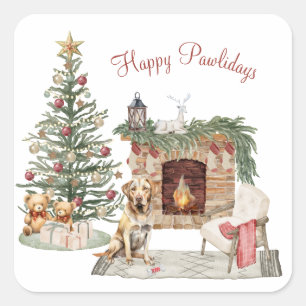 Happy Pawlidays Dog Design- Labrador Retriever Square Sticker