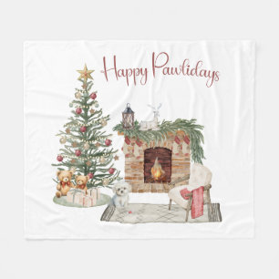 Happy Pawlidays Dog Design- Maltese Fleece Blanket