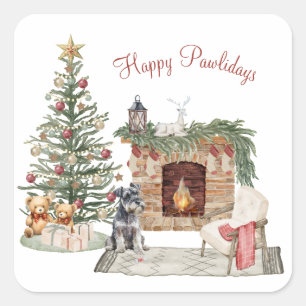 Happy Pawlidays Dog Design- Miniature Schnauzer Square Sticker