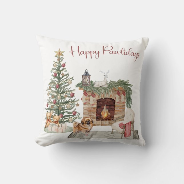 Happy Pawlidays Dog Design- Pekingese Cushion (Front)