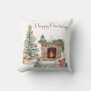 Happy Pawlidays Dog Design- Pomeranian Cushion