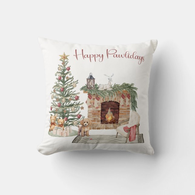 Happy Pawlidays Dog Design- Poodle Cushion (Front)