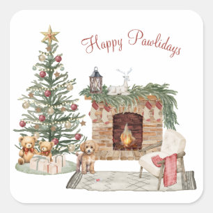 Happy Pawlidays Dog Design- Poodle Square Sticker