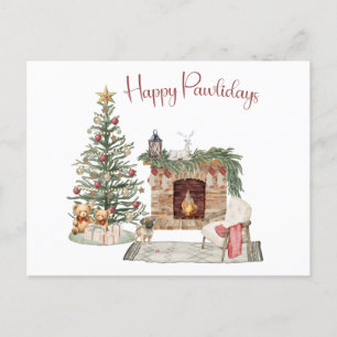 Happy Pawlidays Dog Design- Pug Postcard