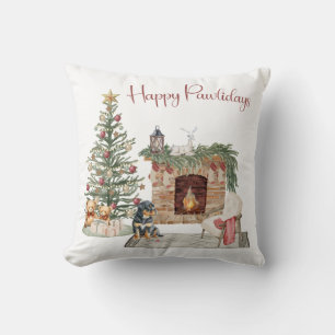 Happy Pawlidays Dog Design- Rottweiler Cushion