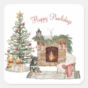 Happy Pawlidays Dog Design- Rottweiler Square Sticker