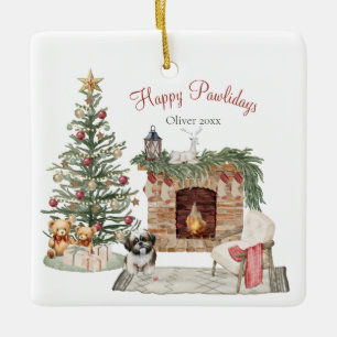Happy Pawlidays Dog Design- Shih Tzu Ceramic Ornament