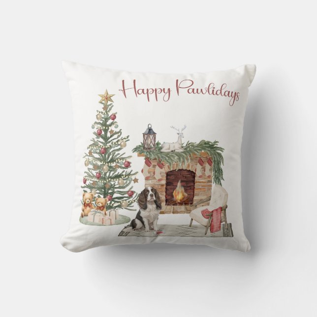 Happy Pawlidays Dog Design- Springer Spaniel Cushion (Front)