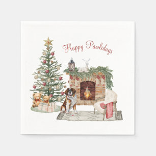 Happy Pawlidays Dog Design- St. Bernard Napkin