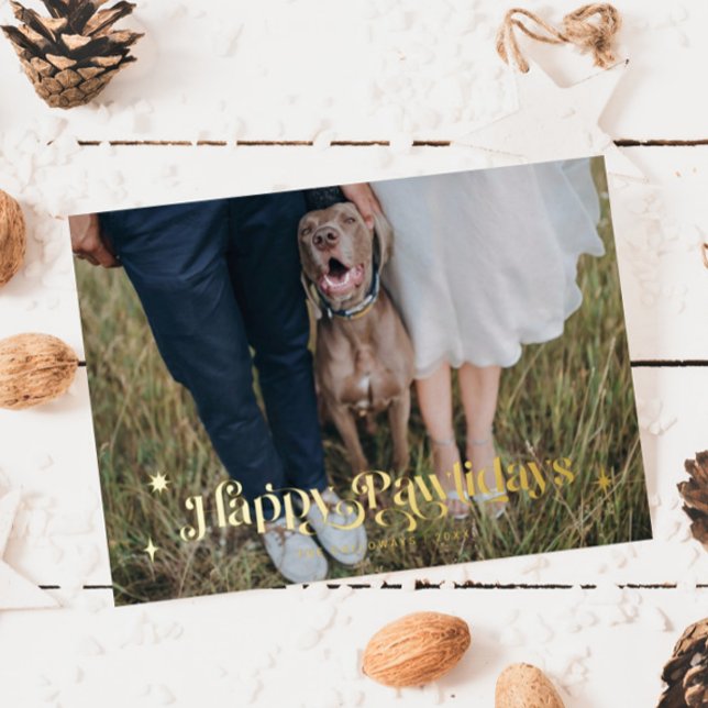 Happy Pawlidays Dog Horizontal Photo Christmas  Foil Holiday Card (Creator Uploaded)