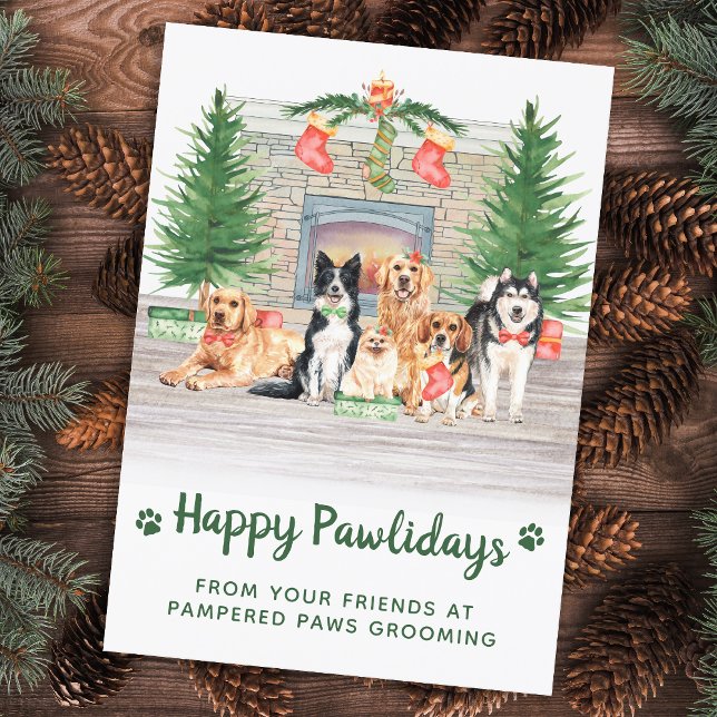 Happy Pawlidays Dog Lover Pet Business Christmas Holiday Card (Creator Uploaded)