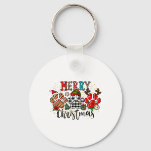 Happy Pawlidays Dog Paws Buffalo Plaid Leopard Chr Key Ring