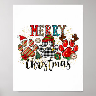 Happy Pawlidays Dog Paws Buffalo Plaid Leopard Chr Poster