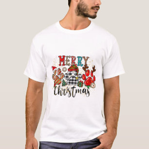 Happy Pawlidays Dog Paws Buffalo Plaid Leopard Chr T-Shirt