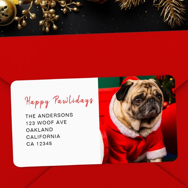 Happy Pawlidays Dog Pet Photo Christmas Address Label (Creator Uploaded)