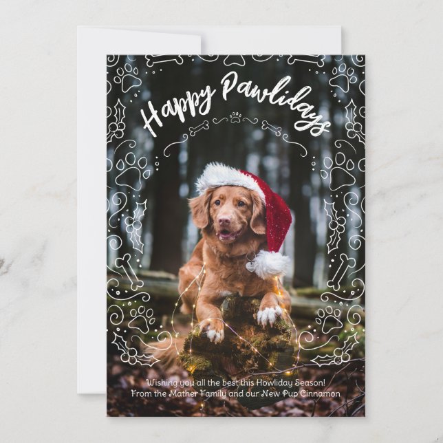 Happy Pawlidays Dog Pet Photo Christmas Card (Front)