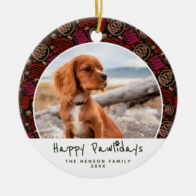 Happy Pawlidays Dog Pet Photo One Line Christmas  Ceramic Ornament (Front)