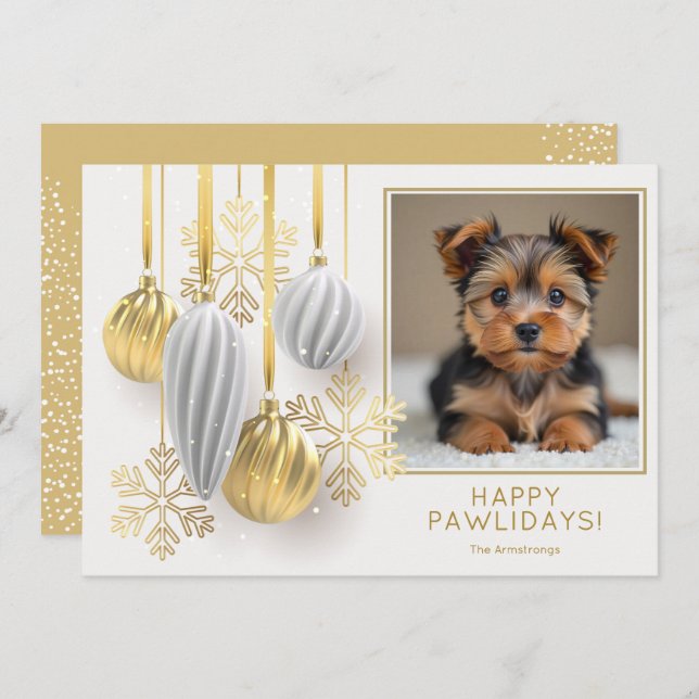 Happy Pawlidays Dog Photo Christmas Holiday Card (Front/Back)
