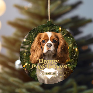 Happy Pawlidays Dog Puppy Pet Heart Bone Photo Ceramic Ornament