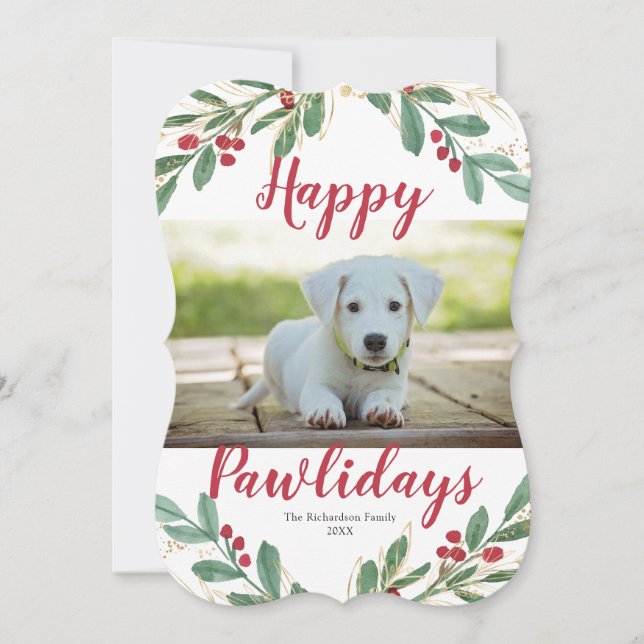 Happy Pawlidays Dog watercolors Christmas card (Front)