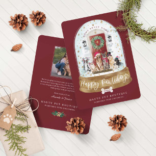 Happy Pawlidays Dogs Pet Care Business Red Door Holiday Card