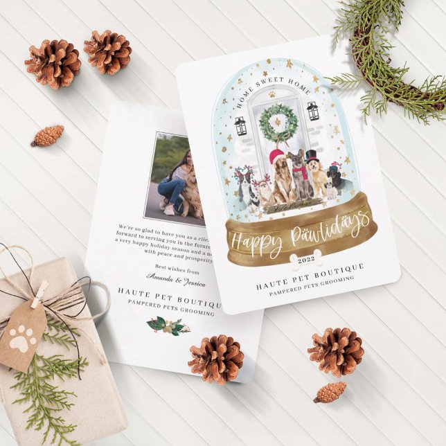 Happy Pawlidays Dogs Pet Care Business White Door Holiday Card (Creator Uploaded)