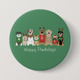 Happy Pawlidays Dogs Red Green 7.5 Cm Round Badge