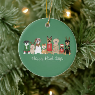 Happy Pawlidays Dogs Red Green Ceramic Ornament