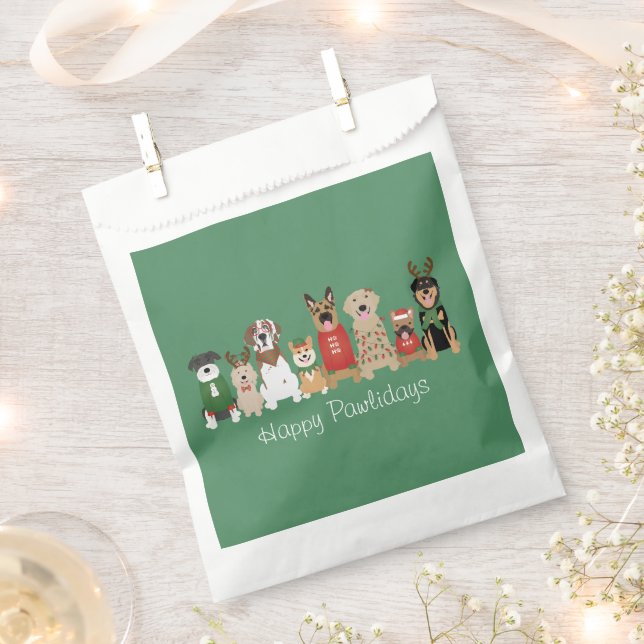 Happy Pawlidays Dogs Red Green Favour Bag (Clipped)