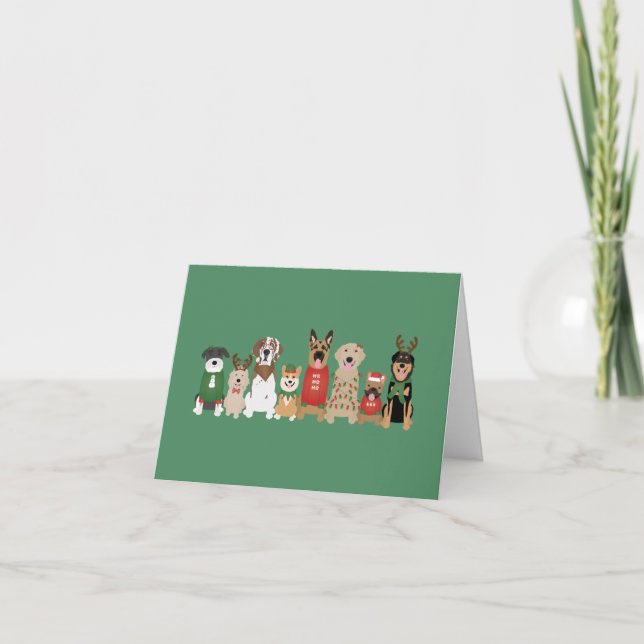 Happy Pawlidays Dogs Red Green Holiday Card (Front)