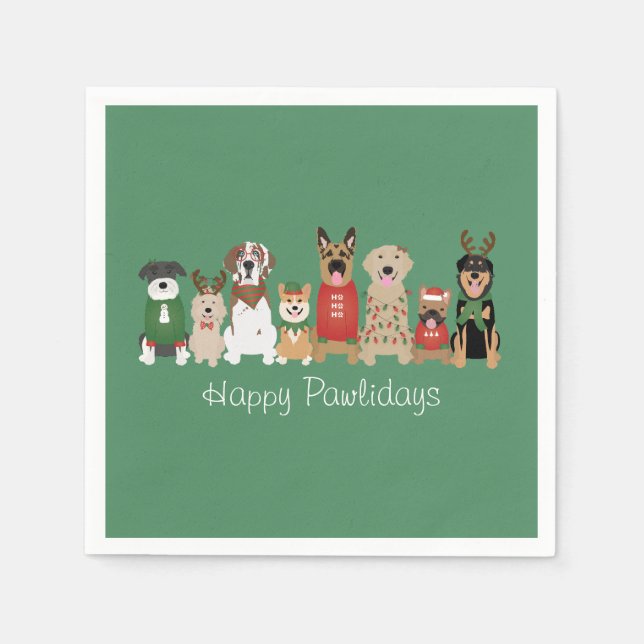 Happy Pawlidays Dogs Red Green Napkin (Front)
