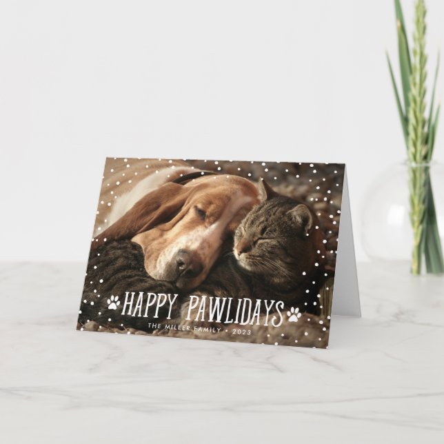 Happy Pawlidays | Folded Holiday Photo Card (Front)