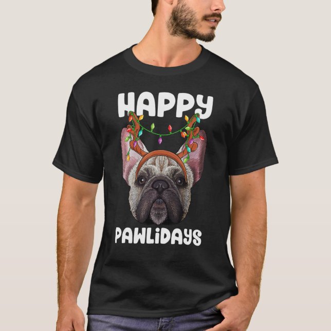 Happy Pawlidays French Bulldog Christmas Paw Dog H T-Shirt (Front)