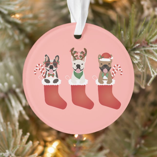 Happy Pawlidays French Bulldogs Christmas Ornament (Tree)