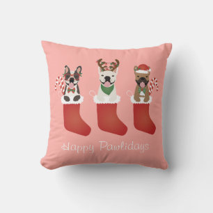 Happy Pawlidays French Bulldogs Christmas Stocking Cushion