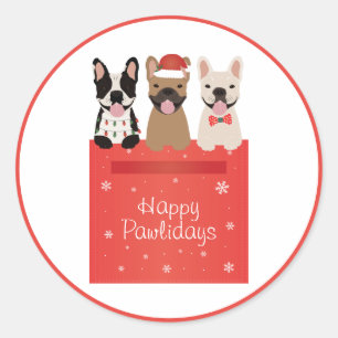 Happy Pawlidays French Bulldogs Classic Round Sticker