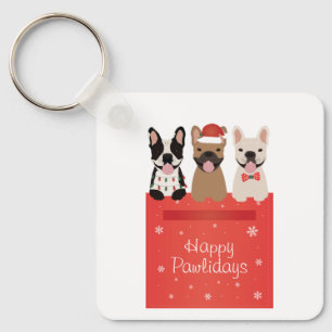 Happy Pawlidays French Bulldogs Key Ring