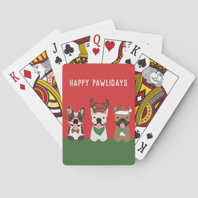 Happy Pawlidays French Bulldogs Playing Cards (Back)