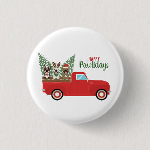 Happy Pawlidays French Bulldogs Red Pickup Truck 3 Cm Round Badge