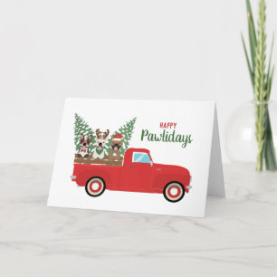 Happy Pawlidays French Bulldogs Red Pickup Truck Card