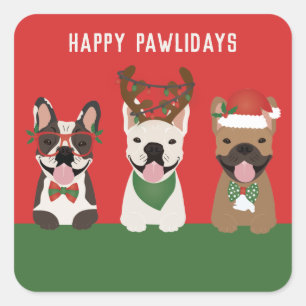 Happy Pawlidays French Bulldogs Square Sticker