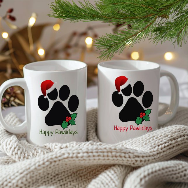 Happy Pawlidays Fun Santa Paw Print Christmas Mug (Creator Uploaded)