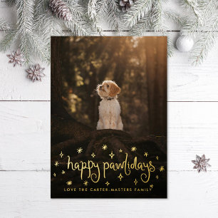 Happy Pawlidays Fun Stars Dog Photo Foil Holiday Card